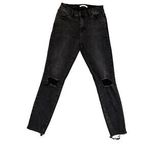 Pacsun Distressed Black Wash High Rise Skinny Jeans Ripped Knee Raw‎ Hem